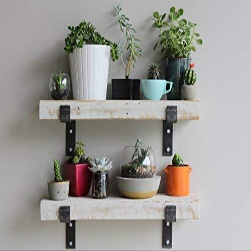Urban Legacy Accent Shelves | Reclaimed Barn Plank | Set of 2 with Full Brackets (White Wash 24"x 7"x 2")