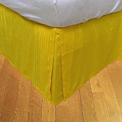 RBS Bedding's 400 Thread Count Egyptian Cotton 1-Piece Split Corner Bed Skirt 11" Drop Length Three Quarter Yellow Stripe