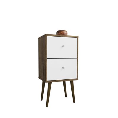 Manhattan Comfort Liberty Mid Century Modern Nightstand with Drawers, Bedside Table for Bedroom and Living Room, Night Stand Accent Decor, Easy Assembly, Brown/White