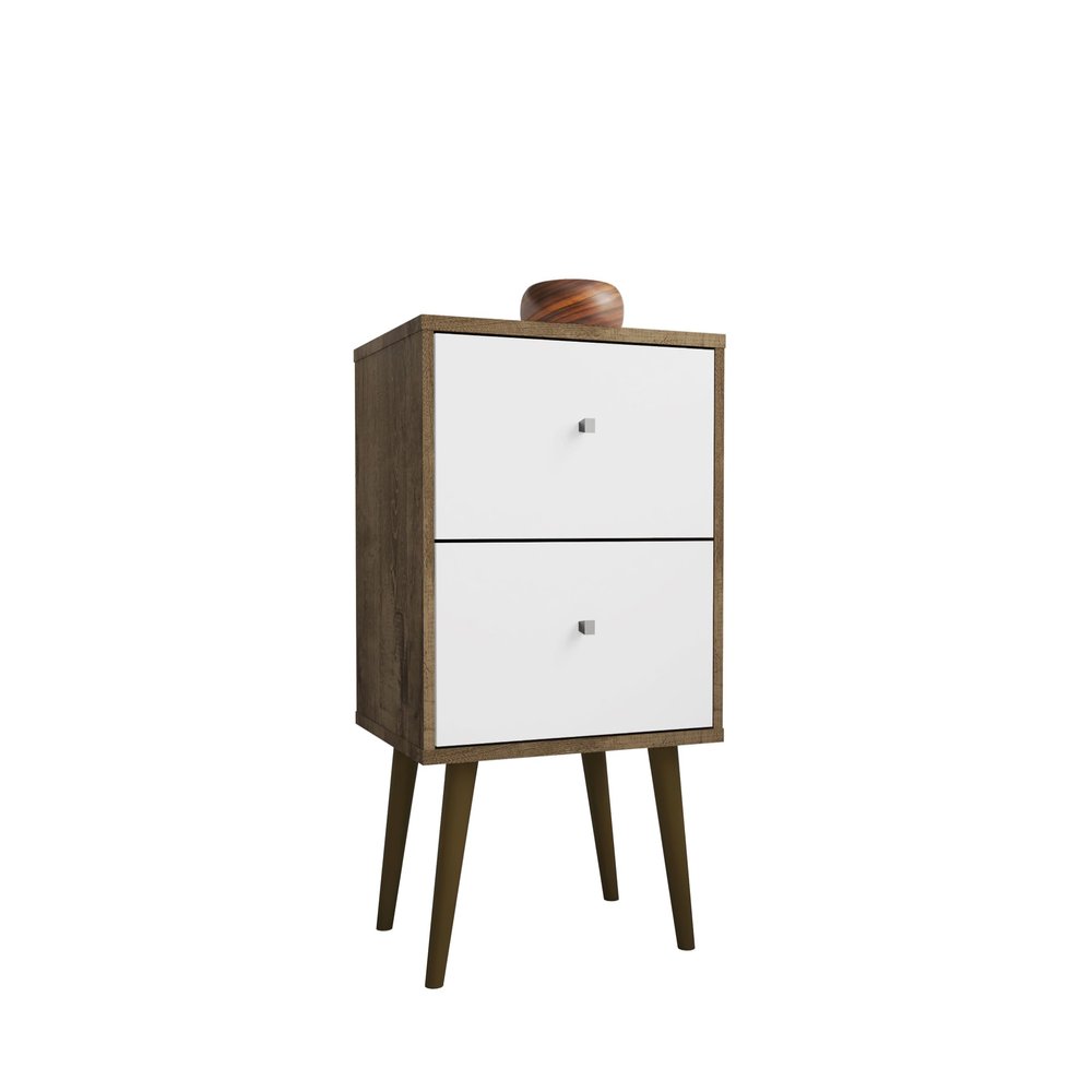 Manhattan Comfort Liberty Mid Century Modern Nightstand with Drawers, Bedside Table for Bedroom and Living Room, Night Stand Accent Decor, Easy Assembly, Brown/White