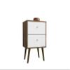 Manhattan Comfort Liberty Mid Century Modern Nightstand with Drawers, Bedside Table for Bedroom and Living Room, Night Stand Accent Decor, Easy Assembly, Brown/White view 1