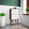 Manhattan Comfort Liberty Mid Century Modern Nightstand with Drawers, Bedside Table for Bedroom and Living Room, Night Stand Accent Decor, Easy Assembly, Brown/White view 2