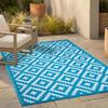 FH Home Outdoor Rug - Waterproof, Fade Resistant, Reversible - Premium Recycled Plastic - Geometric - Porch, Deck, Balcony, Mudroom, Laundry Room, Patio - Aztec - Teal & White Crease Free - 3 x 5 ft view 1
