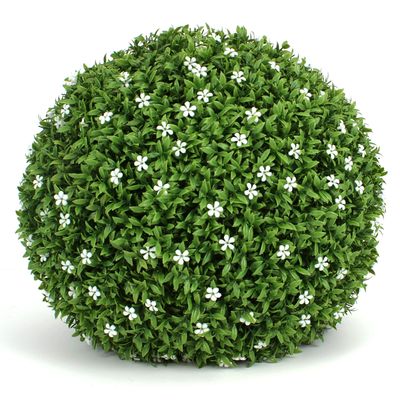 3rd Street Inn Large White Flower Grass Topiary Ball - Artificial Plant Set - Indoor/Outdoor Wedding Party Decor - Faux Foliage Garden Sphere - Tree and Bush Substitute (15", 2 Pack)