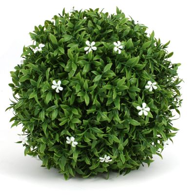 3rd Street Inn Small White Flower Grass Topiary Ball - Artificial Plant Set - Indoor/Outdoor Wedding Party Decor - Faux Foliage Garden Sphere - Tree and Bush Substitute (7", 8 Pack)