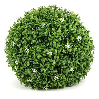 3rd Street Inn Medium White Flower Grass Topiary Ball - Artificial Plant Set - Indoor/Outdoor Wedding Party Decor - Faux Foliage Garden Sphere - Tree and Bush Substitute (11", 2 Pack)
