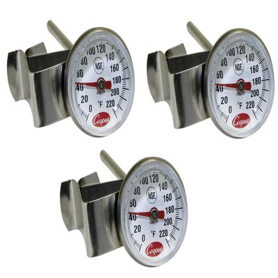 Cooper-Atkins 1236-70-1 Bi-Metals Espresso Milk Frothing Thermometer with Clip, 1" Dial and 5" Shaft Length (3 pack)