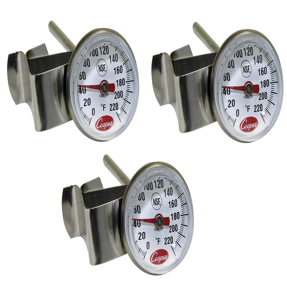 Cooper-Atkins 1236-70-1 Bi-Metals Espresso Milk Frothing Thermometer with Clip, 1" Dial and 5" Shaft Length (3 pack)