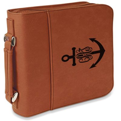 Personalized Monogram Anchor Leatherette Bible Cover with Handle & Zipper - Large- Single Sided