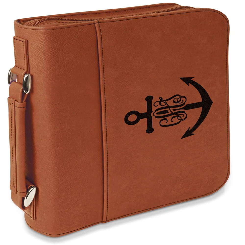 Personalized Monogram Anchor Leatherette Bible Cover with Handle & Zipper - Small - Double Sided