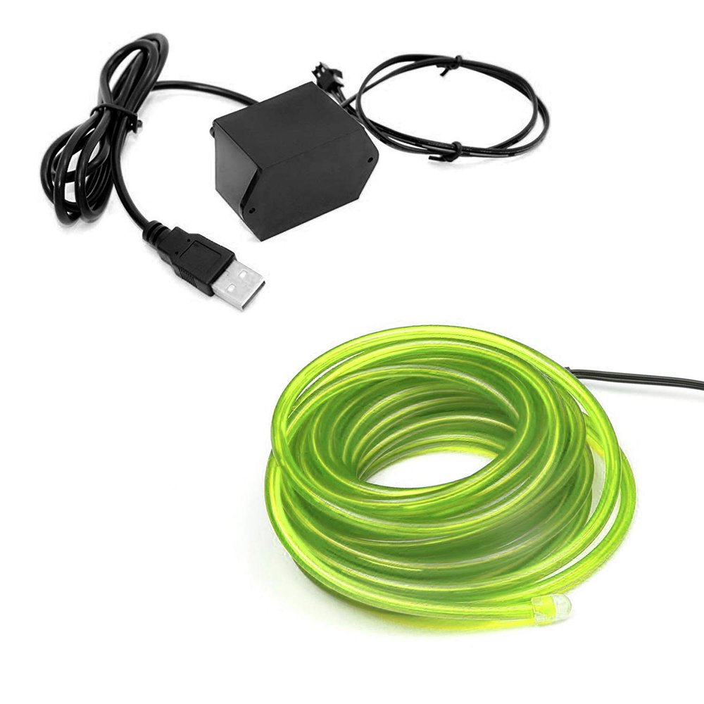 10m/32.8ft Extra Large 5.0 mm Thick - Lime Green Neon LED Light Glow EL Wire - Powered by USB Port - Craft Neon Wire String Light for DIY Project Costume Accessories Cosplay