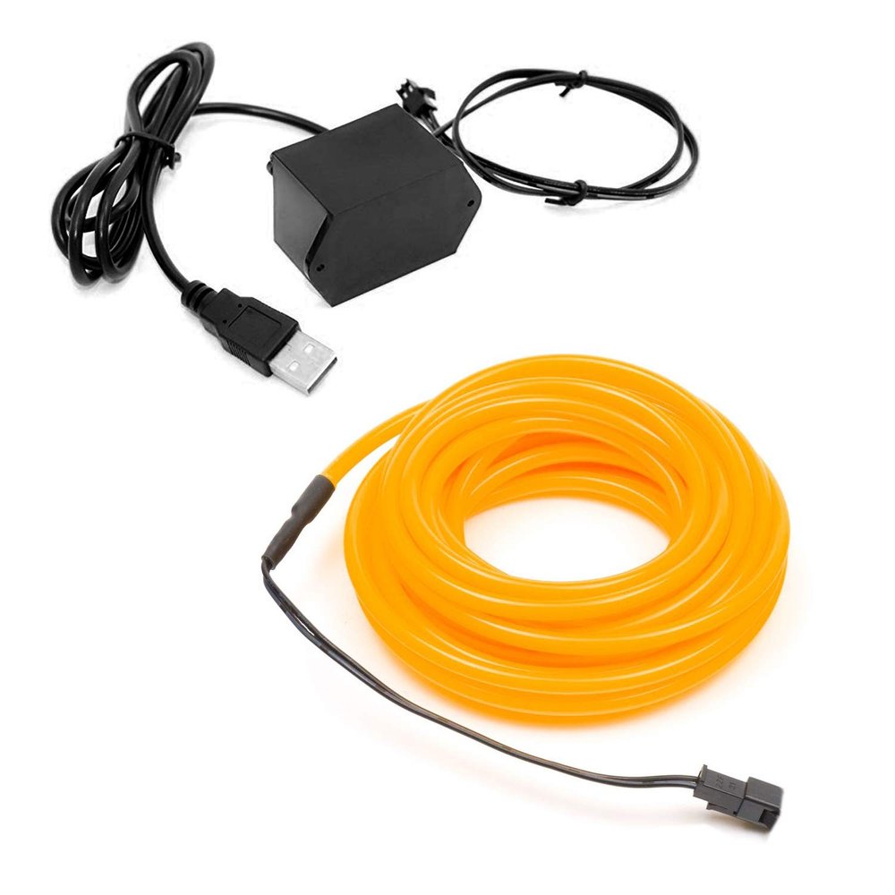 10m/32.8ft Extra Large 5.0 mm Thick - Yellow Neon LED Light Glow EL Wire - Powered by USB Port - Craft Neon Wire String Light for DIY Project Costume Accessories Cosplay