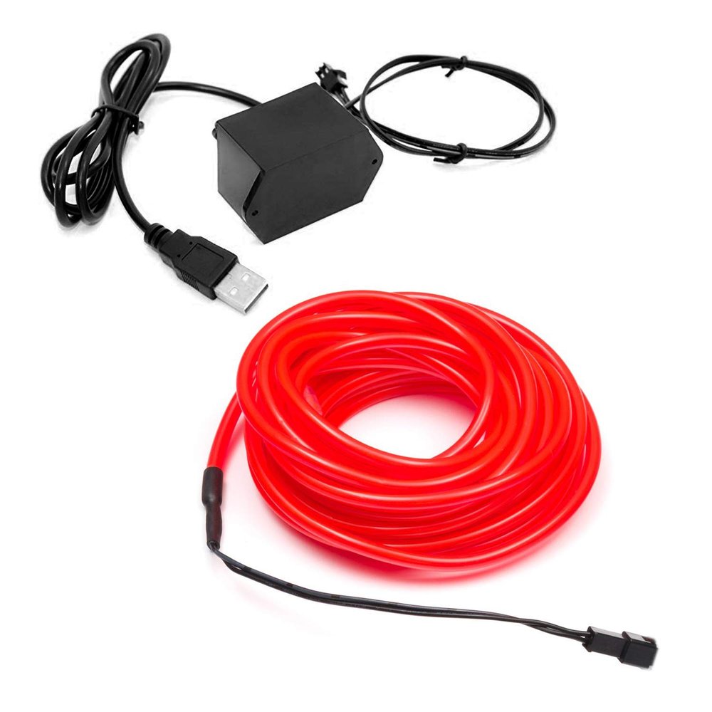 5m/16.4ft Extra Large 5.0 mm Thick - Red Neon LED Light Glow EL Wire - Powered by USB Port - Craft Neon Wire String Light for DIY Project Costume Accessories Cosplay