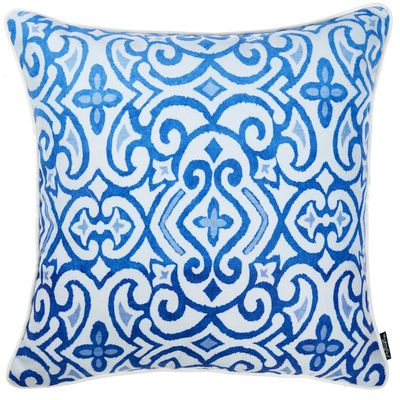 Apolena Decorative Throw Pillow Case Cushion Cover Home Decor Pillowcase (18 x 18) Square Printed - Blue Scroll