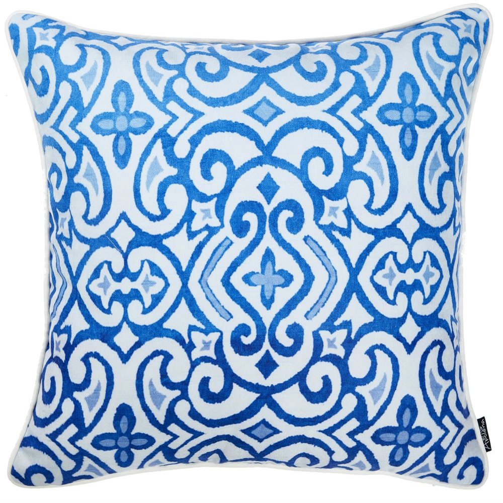 Apolena Decorative Throw Pillow Case Cushion Cover Home Decor Pillowcase (18 x 18) Square Printed - Blue Scroll
