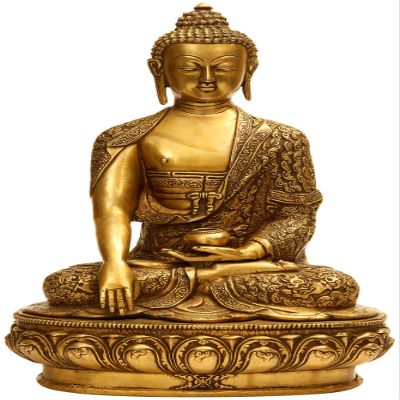 Exotic India Lord Buddha Statue in Bhumisparsha Mudra, Natural Brass