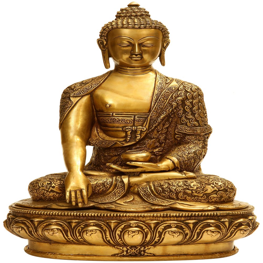 Exotic India Lord Buddha Statue in Bhumisparsha Mudra, Natural Brass