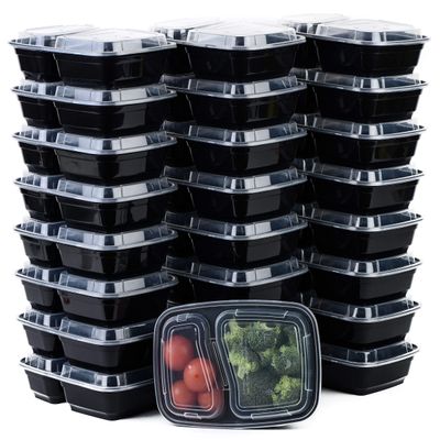 EcoQuality Meal Prep Containers [75Pack][28oz] 2 Compartment with Lids, Reusable Bento Box, Food Storage Containers | BPA Free | Stackable | Lunch Boxes, Microwave/Dishwasher/Freezer Safe