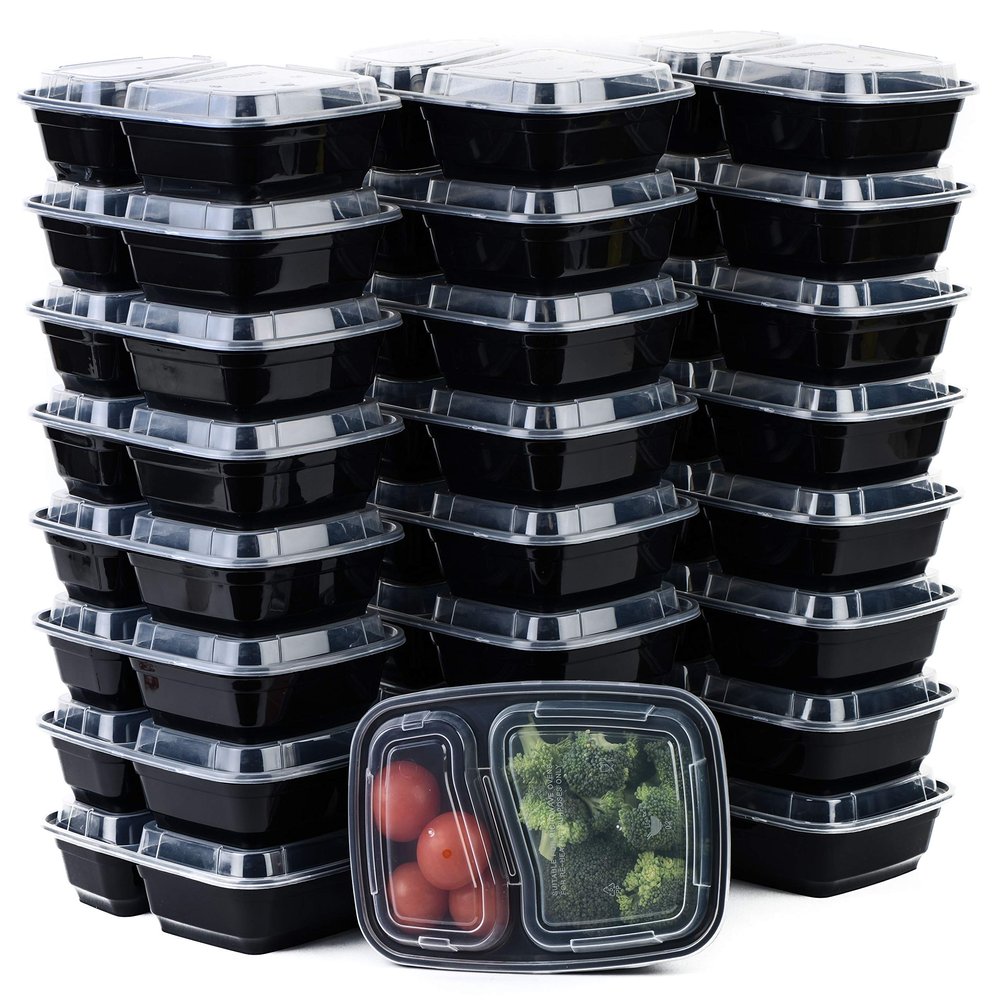 EcoQuality Meal Prep Containers [75Pack][28oz] 2 Compartment with Lids, Reusable Bento Box, Food Storage Containers | BPA Free | Stackable | Lunch Boxes, Microwave/Dishwasher/Freezer Safe