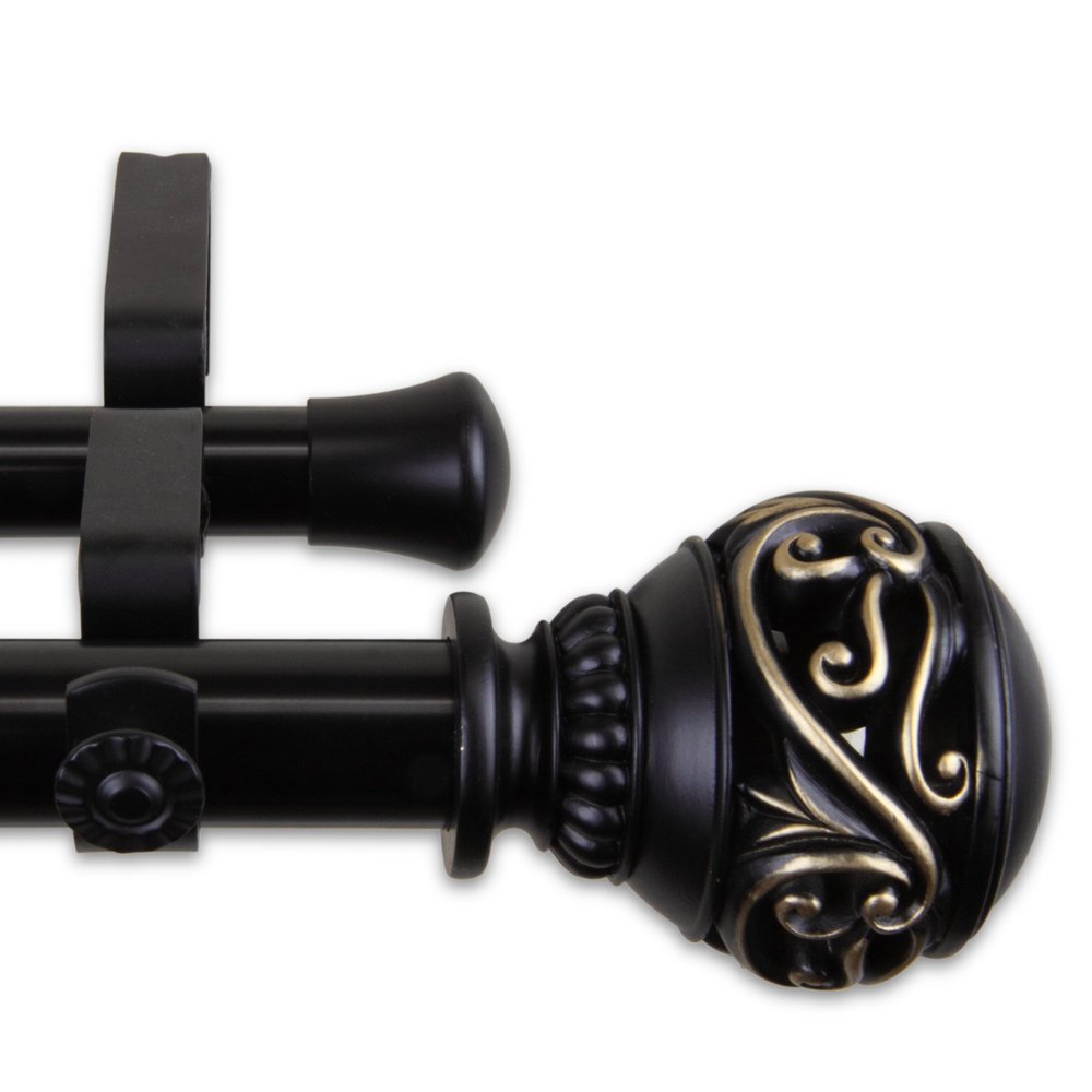 A&F Rod Dcor - Leesha 1" Double Curtain Rod 120-170 inch - Black