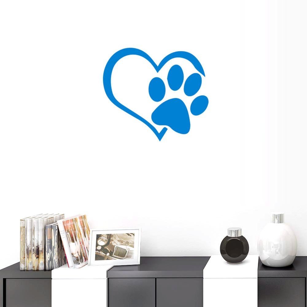 BIBITIME Blue Heart Paw Wall Decal Puppy Dog Footprints Art Vinyl Sticker for Pet Shop Store Showcase Window Nursery Study Baby Bedroom Kids Room Decor,17.71" x 19.68"