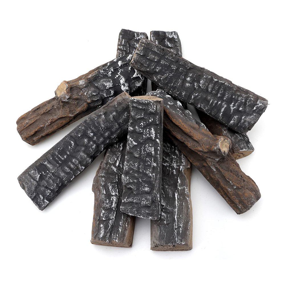 Skyflame 8 Small Piece Set of Ceramic Wood Logs for Fireplaces Fire Pits