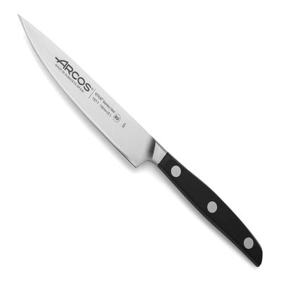 Arcos Vegatable Knife 5 Inch Stainless Steel. Professional Vegetable Knife for Peeling Fruits and Vegetables. Ergonomic Polyoxymethylene Handle and 130 mm Blade. Series Manhattan. Color Black.