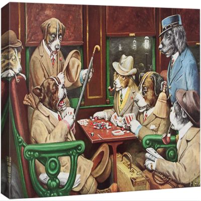 wall26 Canvas Wall Art - Dogs Playing Poker Series - His Station and Four Aces by by C.M Coolidge - Giclee Print Gallery Wrap Modern Home Art Ready to Hang - 24x36 inches