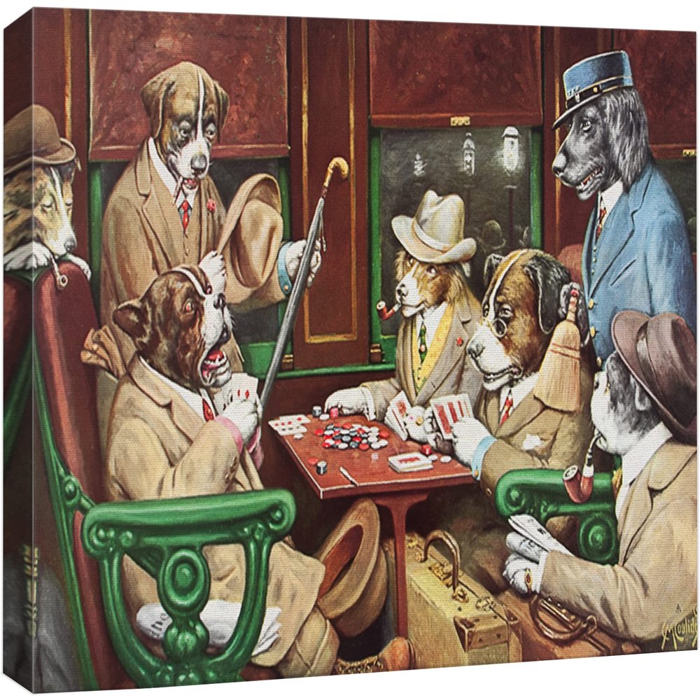 wall26 Canvas Wall Art - Dogs Playing Poker Series - His Station and Four Aces by by C.M Coolidge - Giclee Print Gallery Wrap Modern Home Art Ready to Hang - 24x36 inches