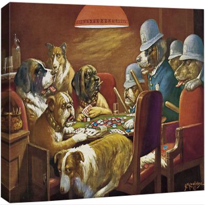 wall26 Canvas Wall Art - Dogs Playing Poker Series - Pinched with Four Aces (Four Policemen) by by C.M Coolidge - Giclee Print Gallery Wrap Modern Home Art Ready to Hang - 24x36 inches