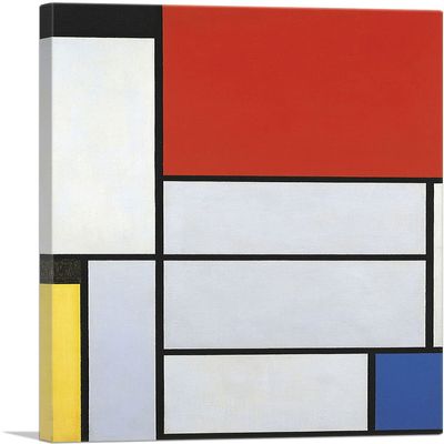 ARTCANVAS Composition with Red Square Lithograph in Colours 1921 Canvas Art Print Stretched Framed Painting Picture Poster Giclee Wall Decor by Piet Mondrian - 40" x 26" (0.75" Deep)