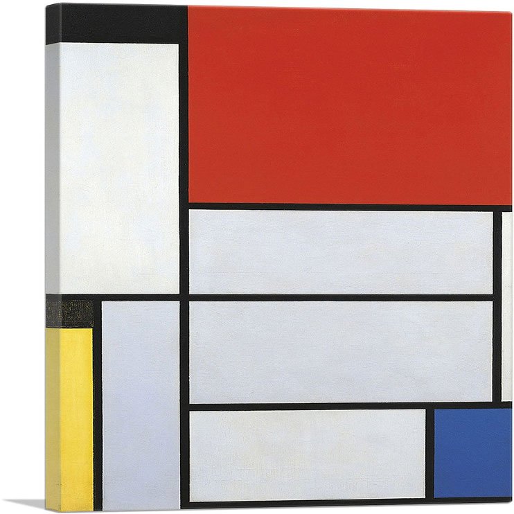 ARTCANVAS Composition with Red Square Lithograph in Colours 1921 Canvas Art Print Stretched Framed Painting Picture Poster Giclee Wall Decor by Piet Mondrian - 40" x 26" (0.75" Deep)