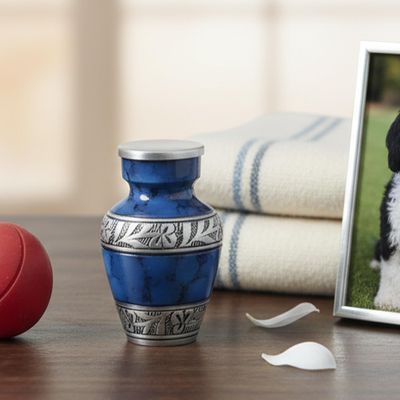 eSplanade Mini Cremation Urn Keepsake Memorial Jar Pot Container | Small Urn for Funeral Ashes Burial | Engraved Metal Keepsake | Navy Blue - 4.5" Inches