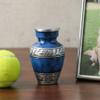 eSplanade Mini Cremation Urn Keepsake Memorial Jar Pot Container | Small Urn for Funeral Ashes Burial | Engraved Metal Keepsake | Navy Blue - 4.5" Inches view 2