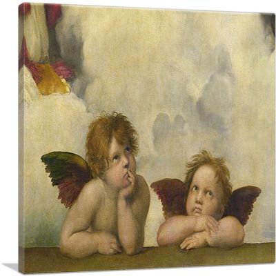 ARTCANVAS Sistine Madonna - Two Angels Detail - Rectangular 1513 Canvas Art Print Stretched Framed Painting Picture Poster Giclee Wall Decor by Raphael - 40" x 26" (0.75" Deep)