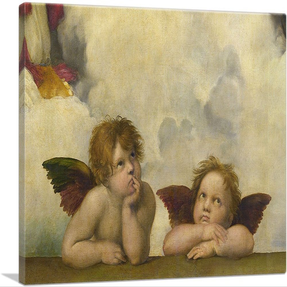 ARTCANVAS Sistine Madonna - Two Angels Detail - Rectangular 1513 Canvas Art Print Stretched Framed Painting Picture Poster Giclee Wall Decor by Raphael - 40" x 26" (0.75" Deep)