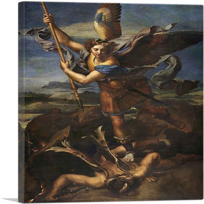 ARTCANVAS St. Michael Vanquishing Satan 1518 Canvas Art Print Stretched Framed Painting Picture Poster Giclee Wall Decor by Raphael - 40" x 26" (0.75" Deep)