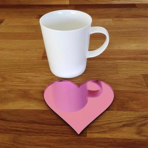 Heart Shaped Coaster Set by Super Cool Creations, Pink Mirror - Set of 6