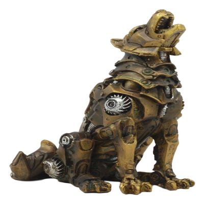 Ebros Denizen of Twilight Steampunk Wolf Howling Statue with Sculpted Gearwork Clockwork Feature 6" Tall Lycan Werewolf Steampunk Cyborg Wolves Figurine Victorian Sci Fi Prototype
