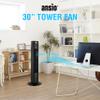ANSIO Black Oscillating Tower Fan with Remote Control 3-Speed 3-Wind Mode, 30-Inch Ideal for Small Rooms. 2 Year Warranty view 3