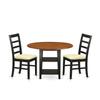 East West Furniture SUPF3-BCH-C 3 Piece Dining Room Table Set Contains a Round Kitchen Table with Dropleaf & Shelves and 2 Linen Fabric Upholstered Chairs, 42x42 Inch, Black & Cherry view 1