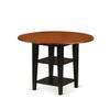 East West Furniture SUPF3-BCH-C 3 Piece Dining Room Table Set Contains a Round Kitchen Table with Dropleaf & Shelves and 2 Linen Fabric Upholstered Chairs, 42x42 Inch, Black & Cherry view 2