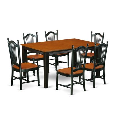 East West Furniture QUDO7-BCH-W 7 Piece Dining Room Table Set Consist of a Rectangle Kitchen Table with Butterfly Leaf and 6 Dining Chairs, 40x78 Inch, Black & Cherry