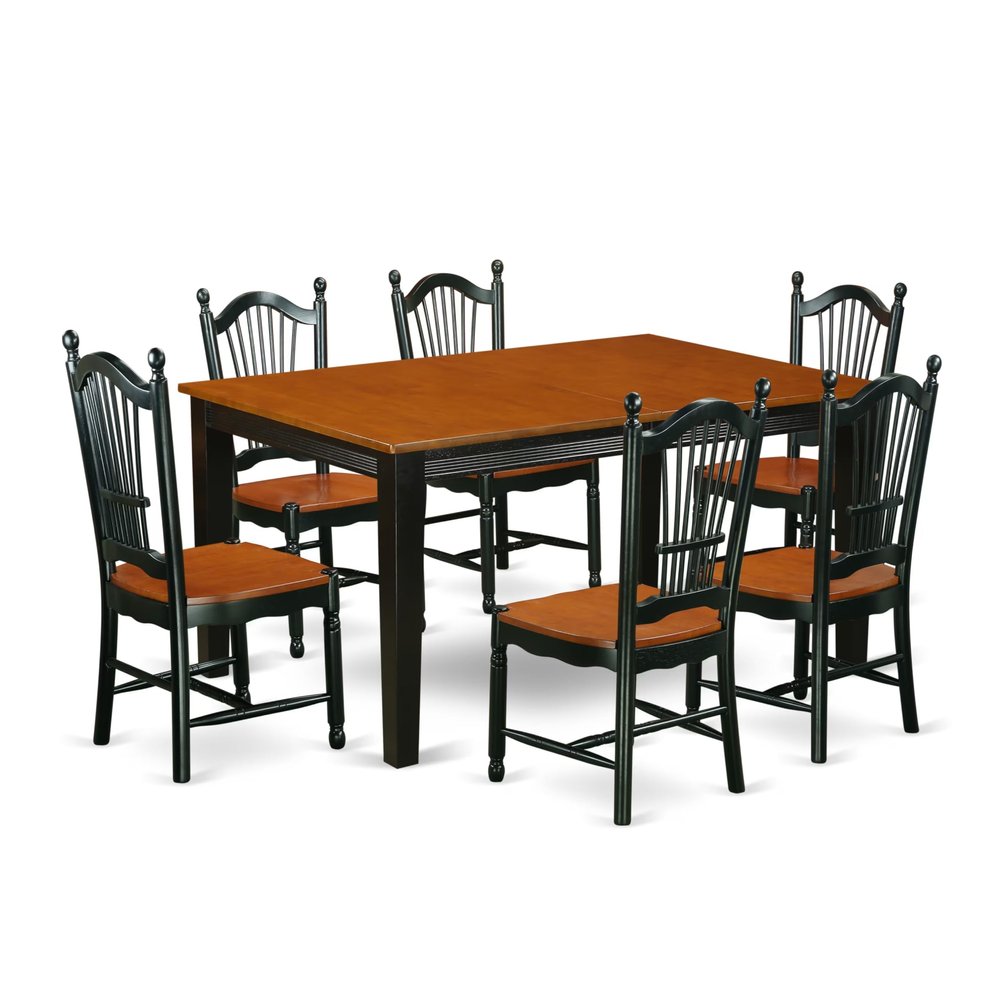 East West Furniture QUDO7-BCH-W 7 Piece Dining Room Table Set Consist of a Rectangle Kitchen Table with Butterfly Leaf and 6 Dining Chairs, 40x78 Inch, Black & Cherry