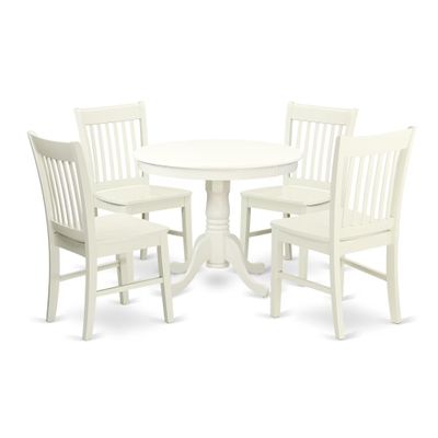 East West Furniture ANNO5-LWH-W 5 Piece Dinette Set for 4 Includes a Round Kitchen Table with Pedestal and 4 Dining Room Chairs, 36x36 Inch, Linen White