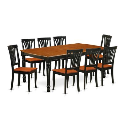 East West Furniture DOAV9-BCH-W 9 Piece Dining Table Set Includes a Rectangle Dining Room Table with Butterfly Leaf and 8 Wooden Seat Chairs, 42x78 Inch, Black & Cherry