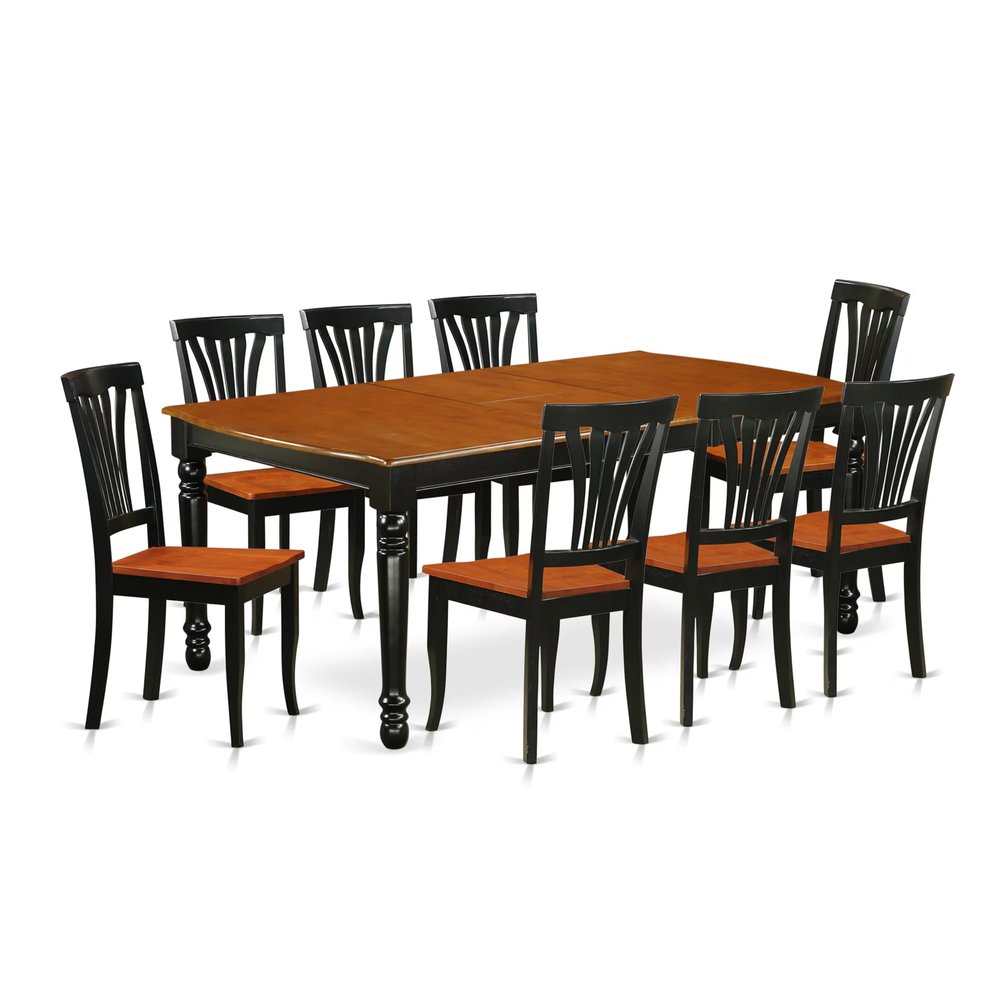 East West Furniture DOAV9-BCH-W 9 Piece Dining Table Set Includes a Rectangle Dining Room Table with Butterfly Leaf and 8 Wooden Seat Chairs, 42x78 Inch, Black & Cherry