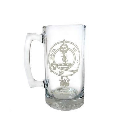 Clan MacLellan Scottish Crest 27oz Glass Stein  Personalized Heraldic Engraving