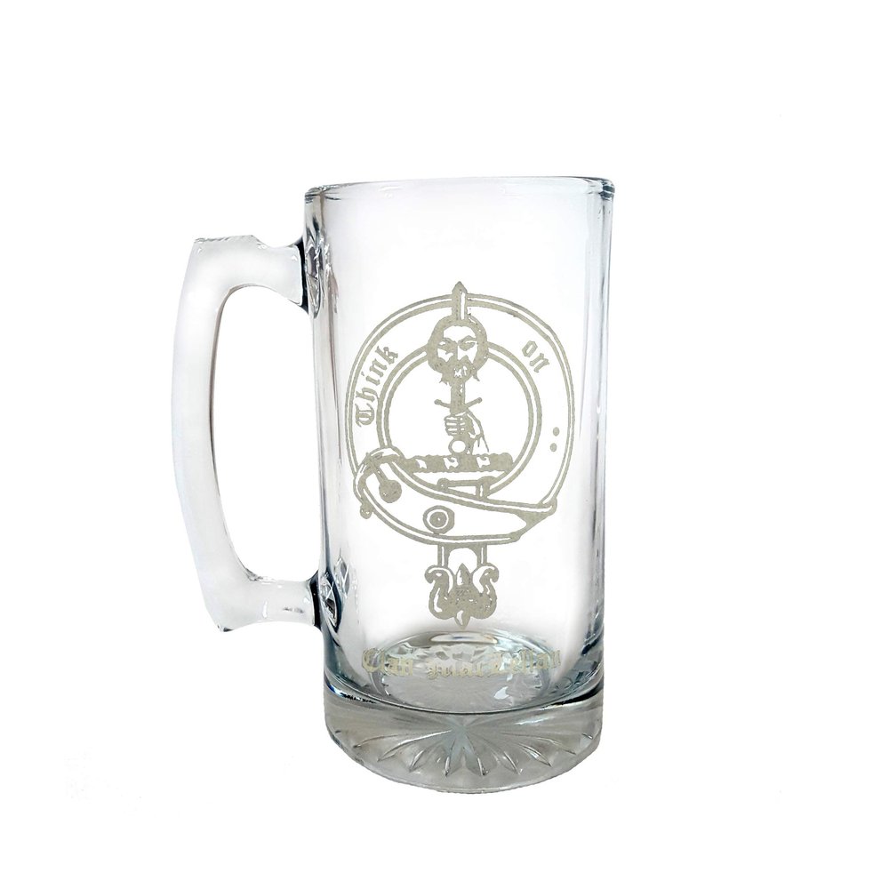 Clan MacLellan Scottish Crest 27oz Glass Stein  Personalized Heraldic Engraving