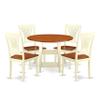 East West Furniture SUPL5-BMK-W 5 Piece Dining Room Table Set Includes a Round Kitchen Table with Dropleaf & Shelves and 4 Dining Chairs, 42x42 Inch, Buttermilk & Cherry view 1